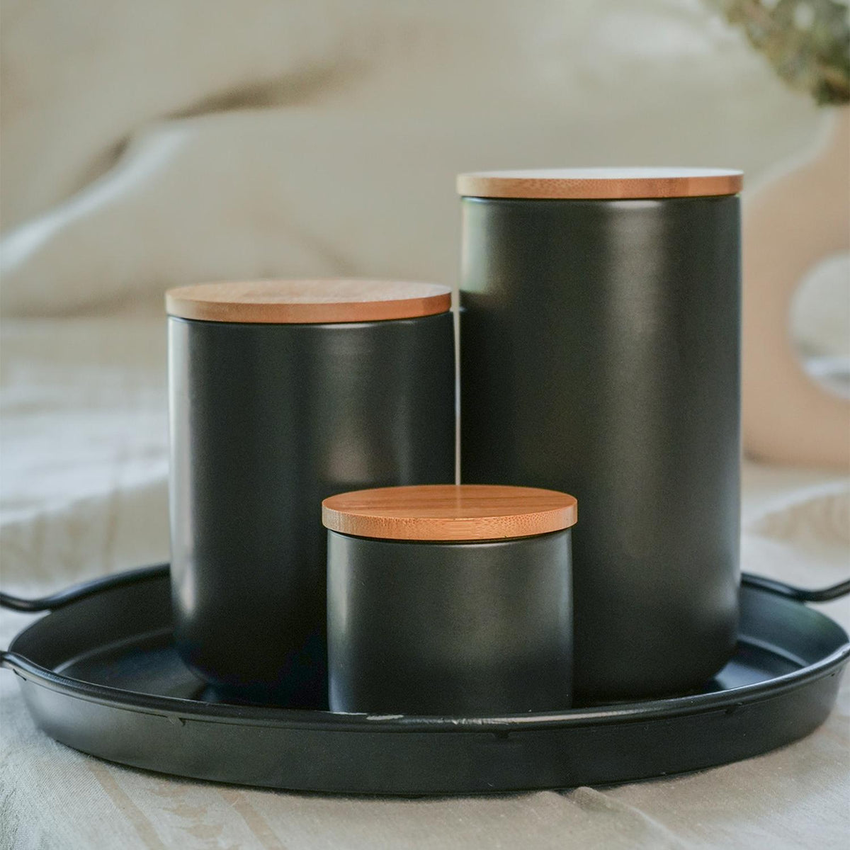 Set 3 Contenedores Cerámica Hermético Negro Simplit