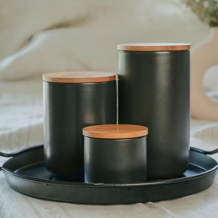 Set 3 Contenedores Cerámica Hermético Negro Simplit