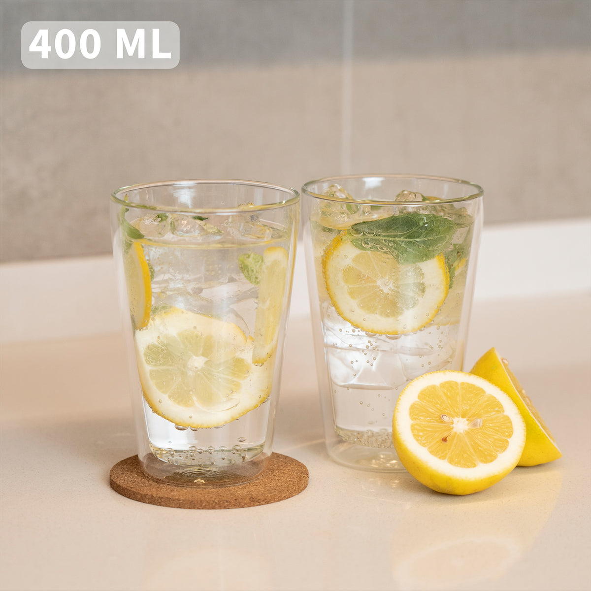 Set 4 Vasos Vidrio Doble Pared 400 ml Simplit