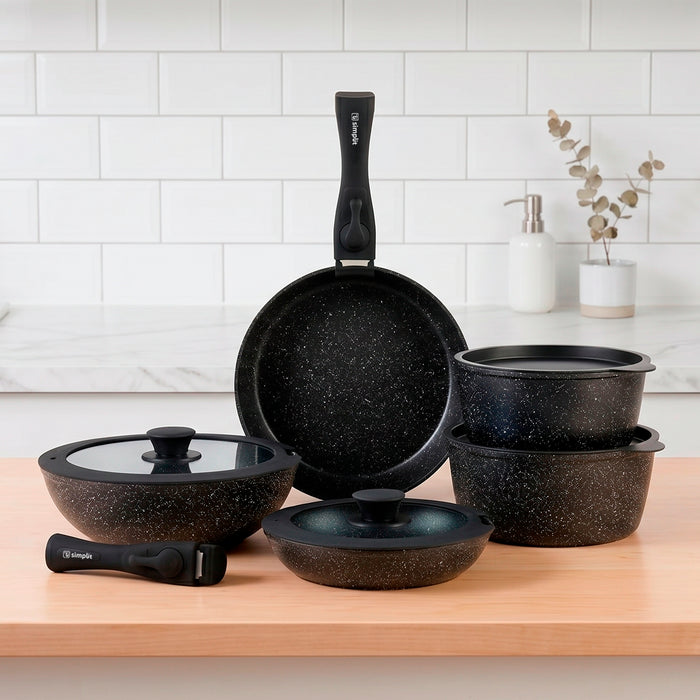 Simplit Batería de Cocina Oxford Granito 15 pcs antiadherente apta inducción — frontal