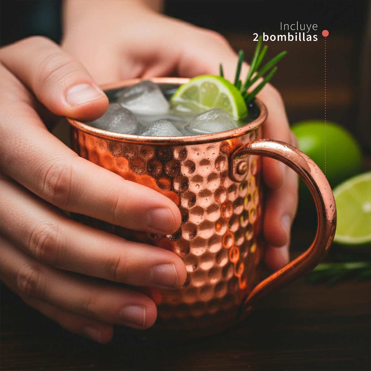 Set 2 Vasos Cobre Moscow Mule Mojito Bar + Bombilla Simplit