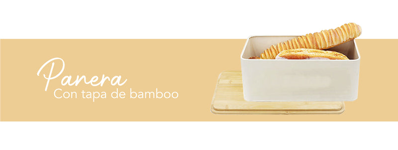 Simplit | Panera Metálica con Tapa Bamboo Blanca