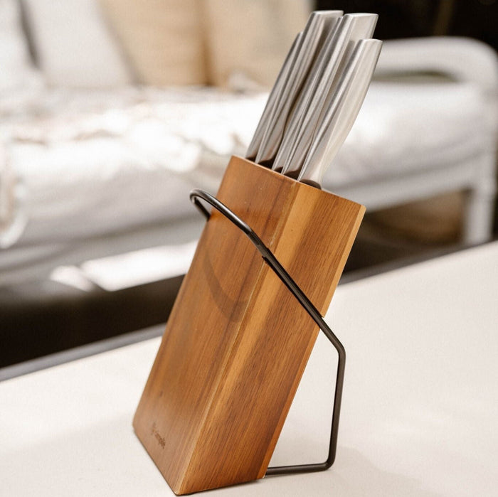 Simplit Set Cuchillos Stahl 5 pcs acero inoxidable con taco madera — frontal