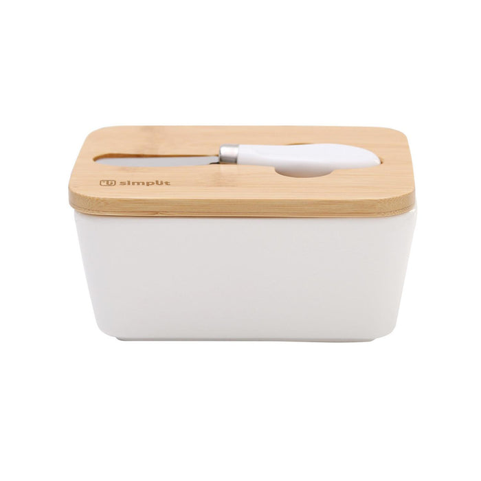 Mantequillero Cerámica Bamboo + Cuchillo 600 ml Simplit – Blanco