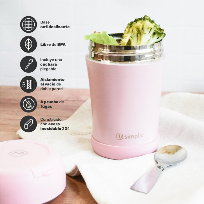 Termo Comida 400ml Rosado Cuchara Acero Inox Simplit – foto 2