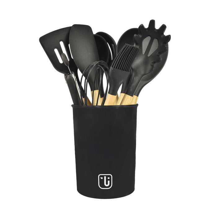 Simplit Utensilios Silicona Negro — detalle 12 piezas desplegadas