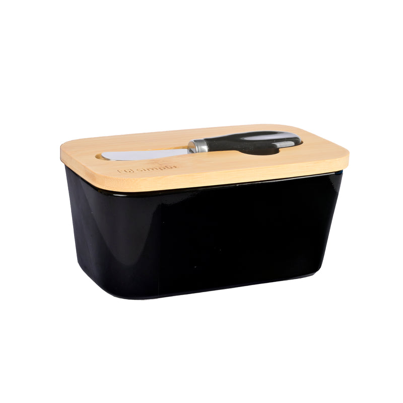 Mantequillero Cerámica Tapa Bamboo + Cuchillo 600 ml Simplit