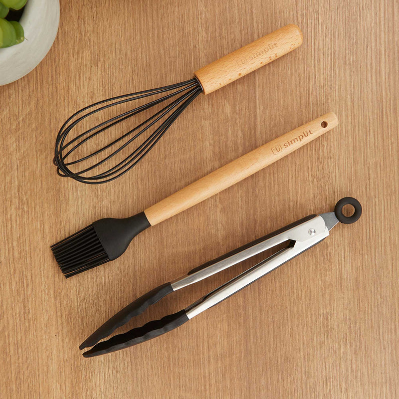 Set 12 Utensilios Cocina Silicona Negro Simplit