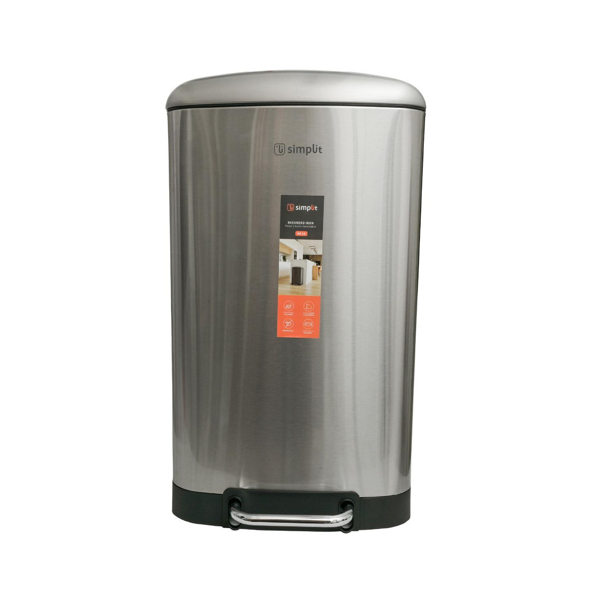 Simplit Basurero Iron 40L — detalle pedal acero inox apertura fácil