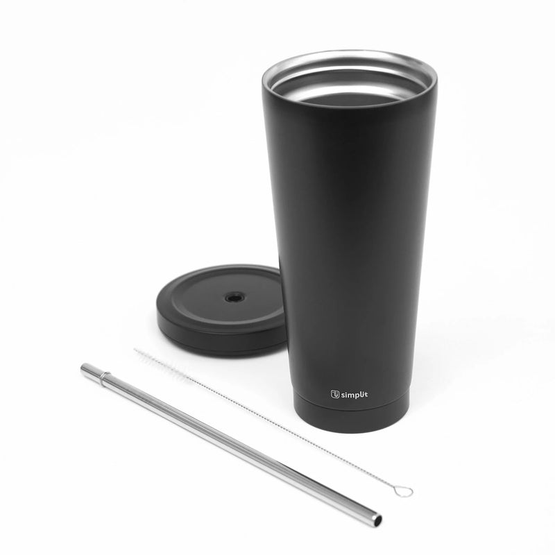 Vaso Térmico Tumbler 750ml con Tapa y Bombilla Negro Simplit