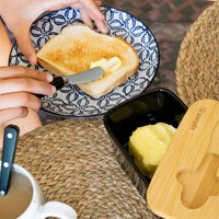 Mantequillero Cerámica Tapa Bamboo + Cuchillo 600 ml Simplit