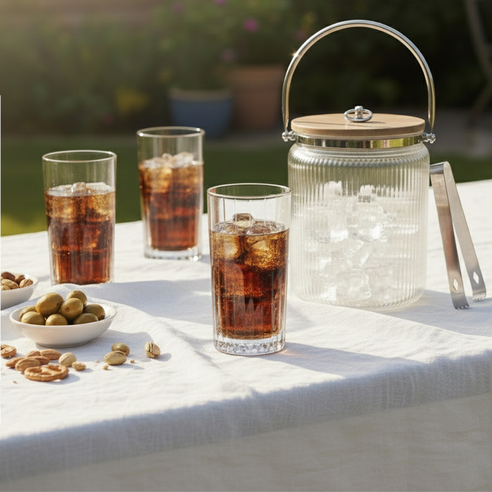 6 Vasos Largos 460ml Ginebra + Hielera Charlotte 3,8lts - Día de la piscola