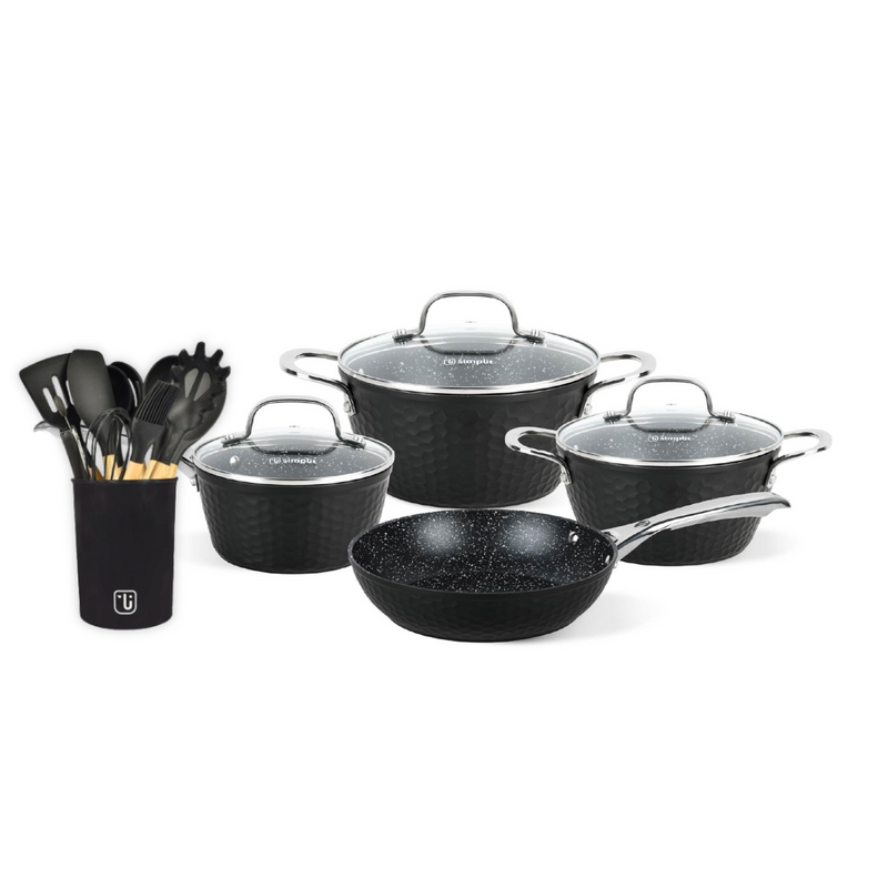 Pack Batería Copper 7Pz + Set 12 Utensilios Negro Simplit