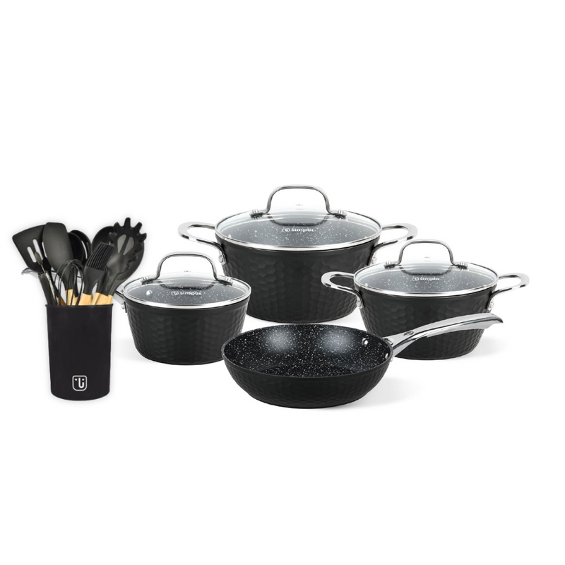 Pack Bateria Copper 7Pz + Set 12 Utensilios Negro Simplit