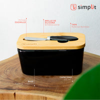 Mantequillero Cerámica Tapa Bamboo + Cuchillo 600 ml Simplit