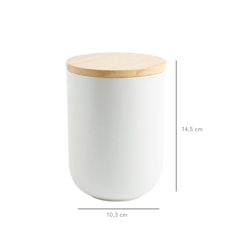 Contenedor Cerámica Hermético Tapa Madera M Blanco Simplit