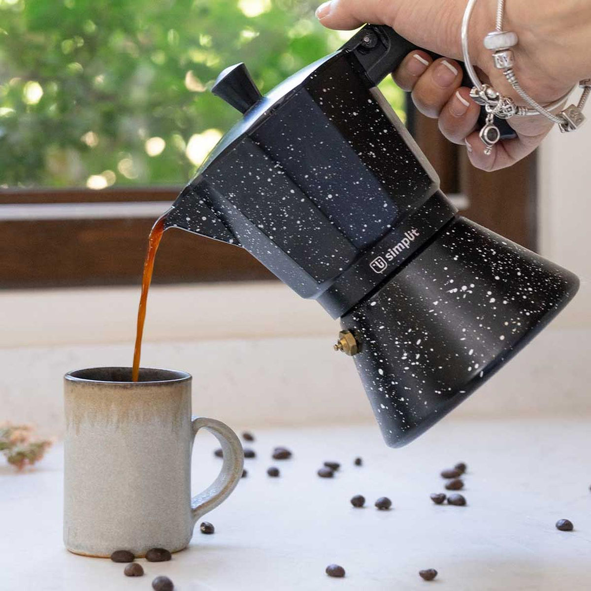 Pack Cafetera Italiana 4 Tazas + Set 2 Tazas Expreso 80 ml Simplit