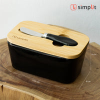 Mantequillero Cerámica Tapa Bamboo + Cuchillo 600 ml Simplit