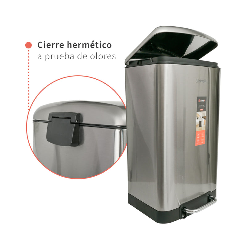 Basurero Cocina Iron 40lts Pedal Acero Inox Simplit