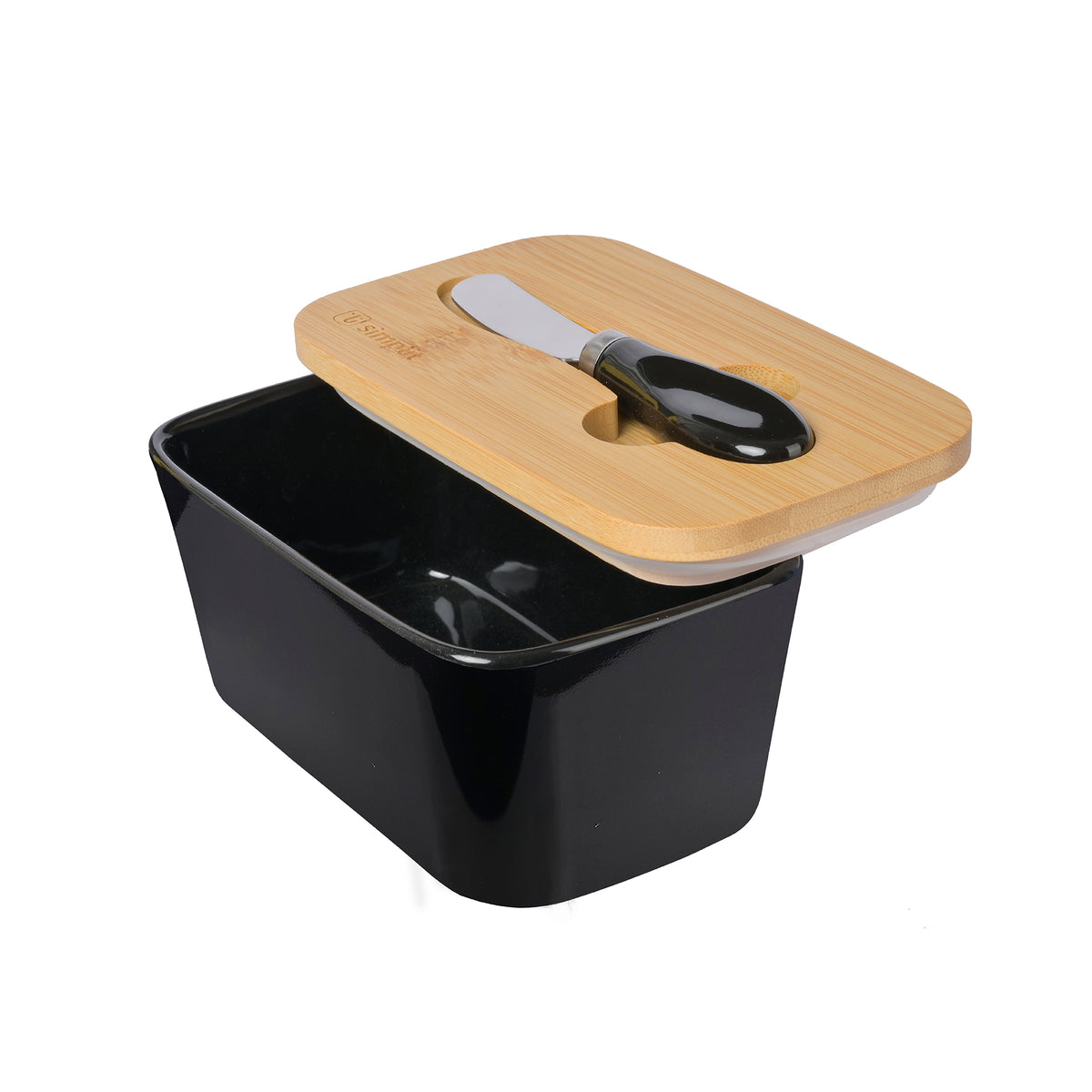 Mantequillero Cerámica Tapa Bamboo + Cuchillo 600 ml Simplit
