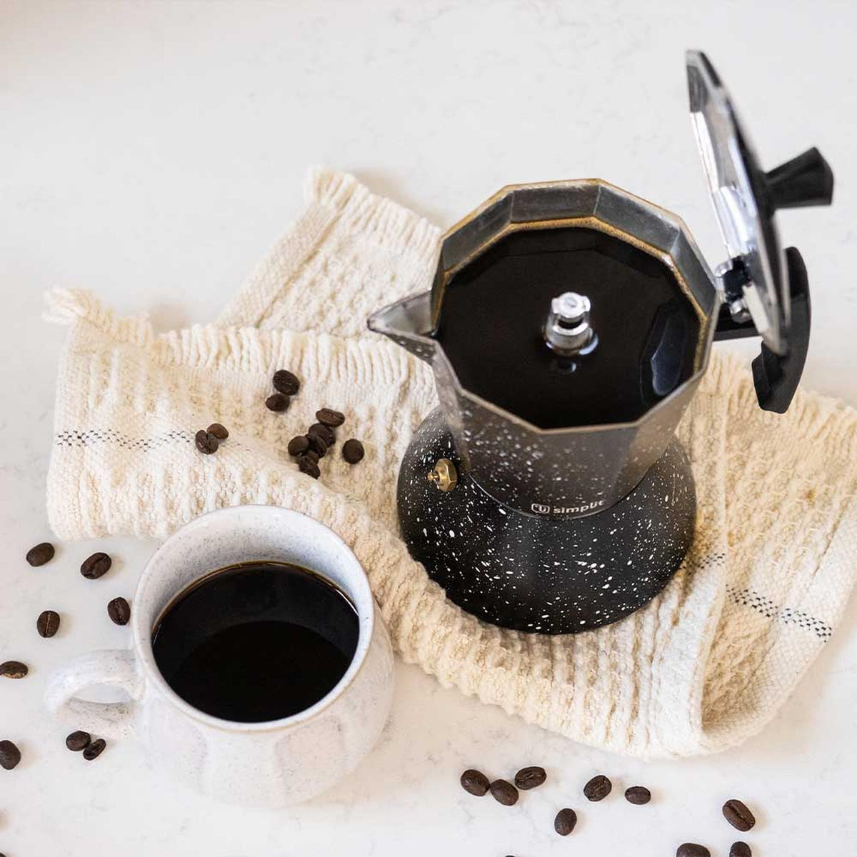 Pack Cafetera Italiana 4 Tazas + Set 2 Tazas Expreso 80 ml Simplit