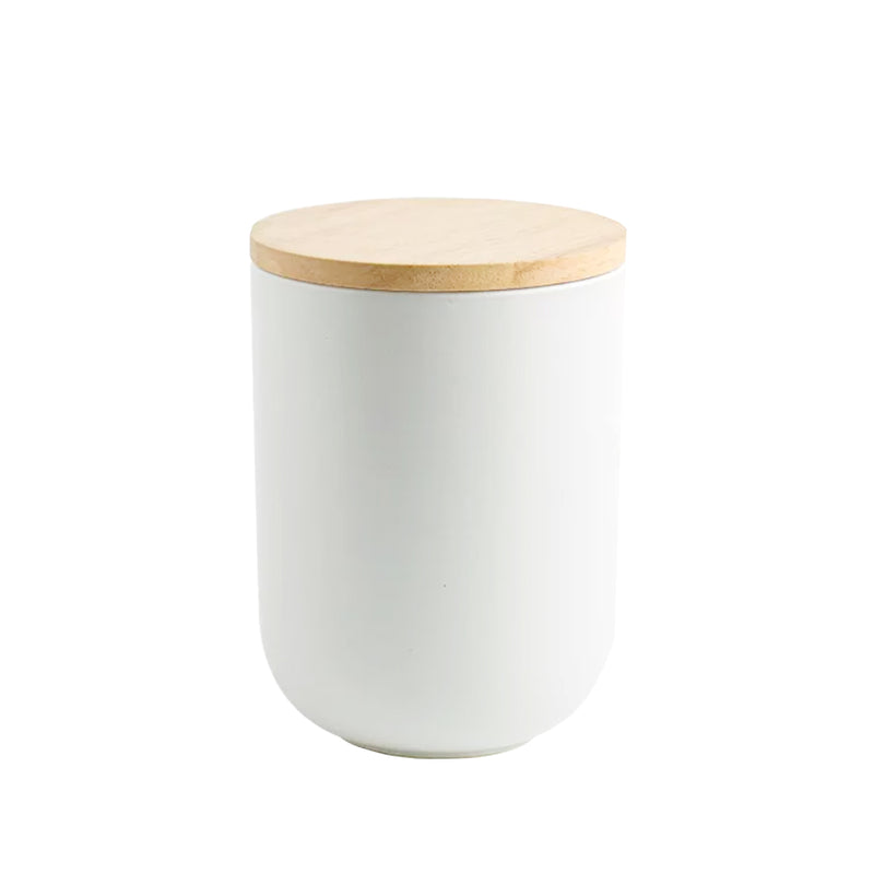 Contenedor Cerámica Hermético Tapa Madera M Blanco Simplit