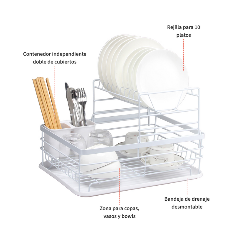 Secaplatos Escurridor 2 Niveles Acero Inox Blanco Simplit