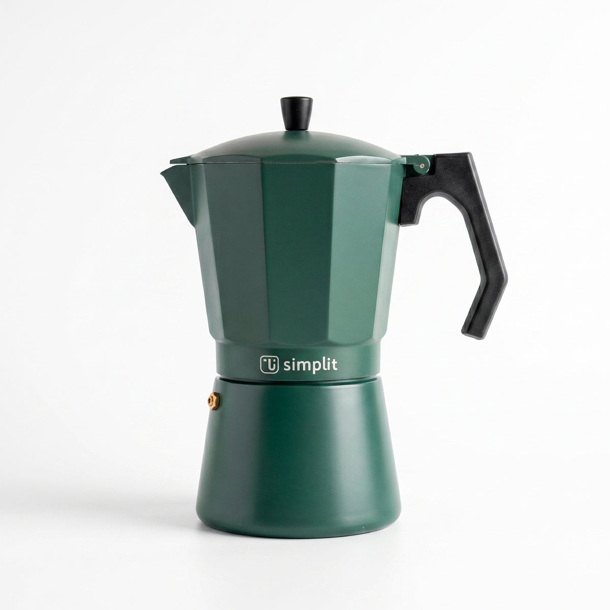 Verde · Cafetera Italiana Lucca 12 tazas 600 ml de aluminio Simplit, frontal sobre fondo blanco
