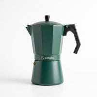 Verde · Cafetera Italiana Lucca 12 tazas 600 ml de aluminio Simplit, frontal sobre fondo blanco