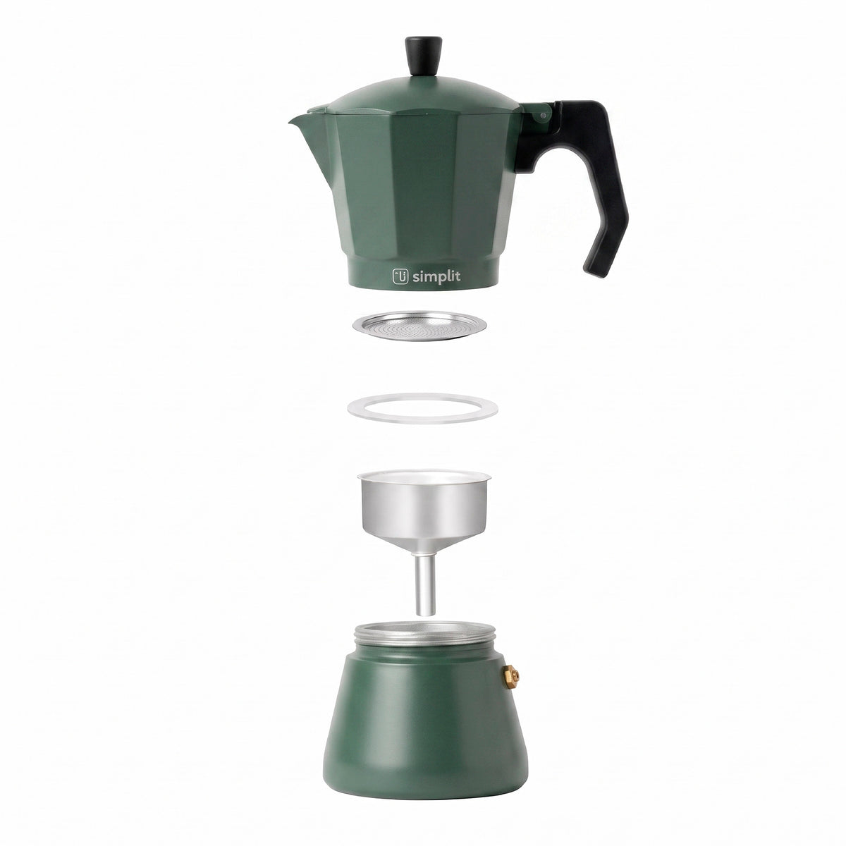 Verde · Cafetera Italiana Lucca 12 tazas 600 ml de aluminio Simplit, despiece de sus partes