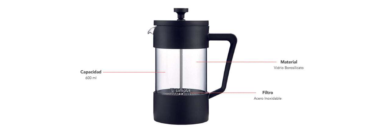 Simplir | Cafetera Prensa Francesa Negra 600 ml
