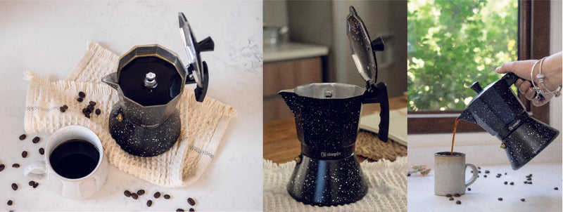 Simplit | Cafetera Italiana Negra Granito 4 Tazas