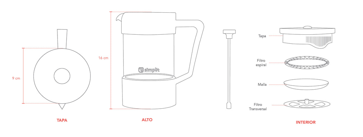 Simplir | Cafetera Prensa Francesa Negra 600 ml