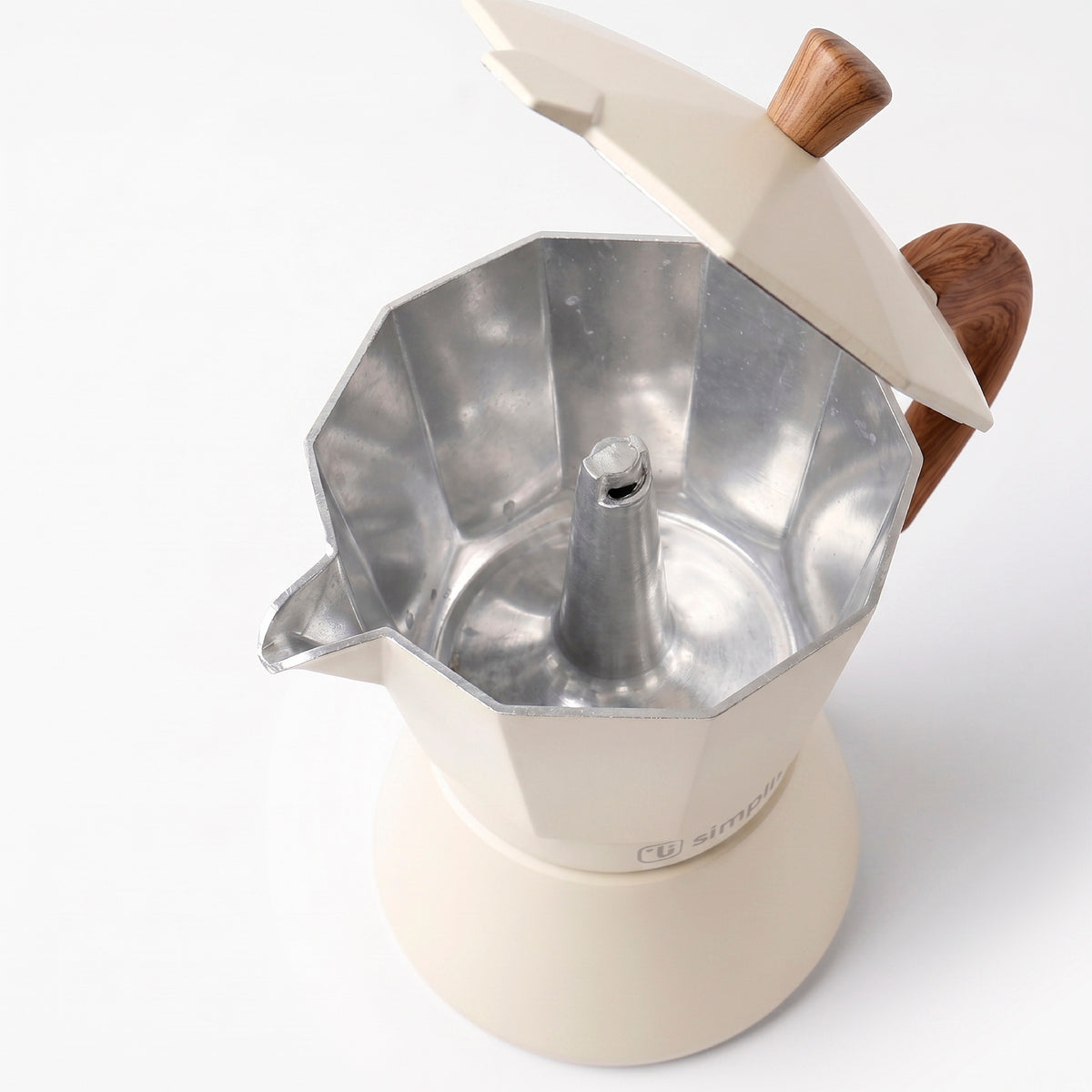 Crema · Cafetera Italiana Savannah 4 tazas 300 ml de aluminio Simplit, interior con filtro