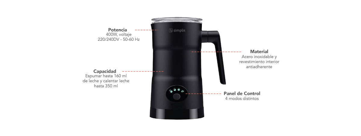 Simplit | Espumador de Leche 4 en 1 Negro 