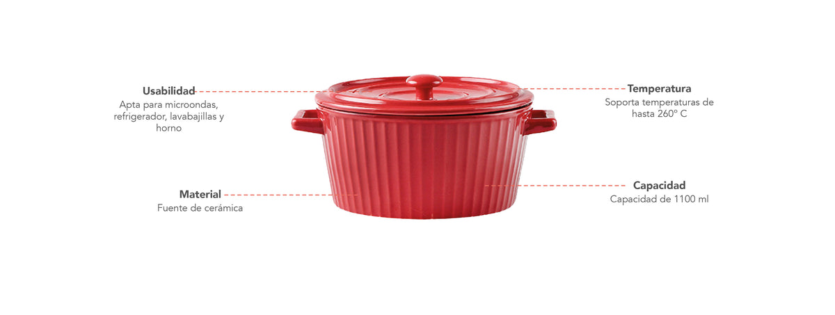 Simplit | Fuente de Cerámica para Horno Cacerola Olla Roja