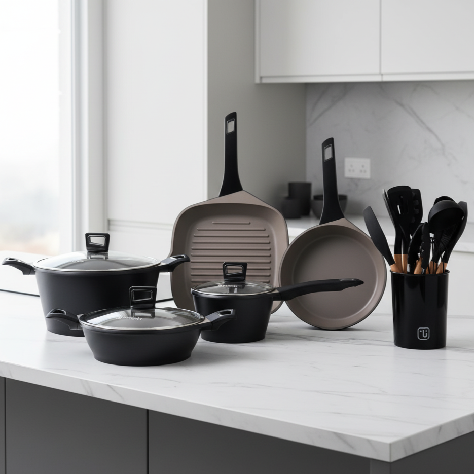 Kit Batería Cocina 8 Pza + Set 12 Utensilios Simplit