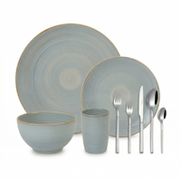Juego Loza Cerámica 24 pcs Amalfi + Set de Cuchillería 30 pcs Acero Inoxidable Puglia