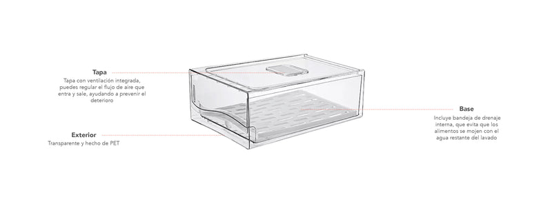 Simplit | Caja Organizadora Refrigerador con Drenaje Grande