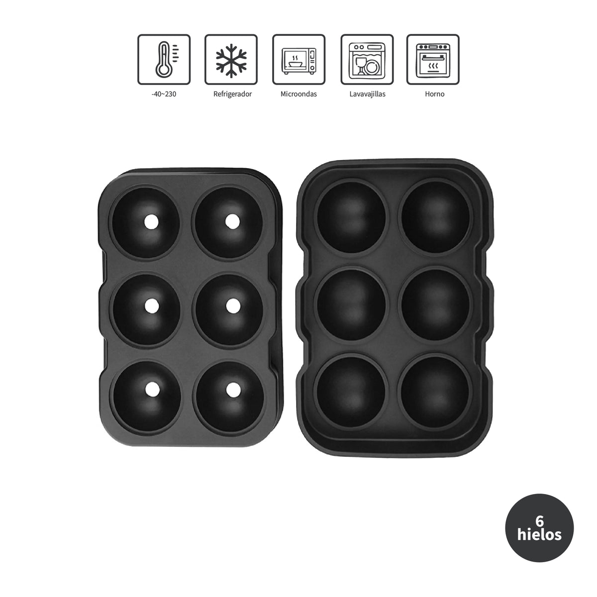 Cubeta de Hielo Silicona 6 Hielos Redondos Simplit