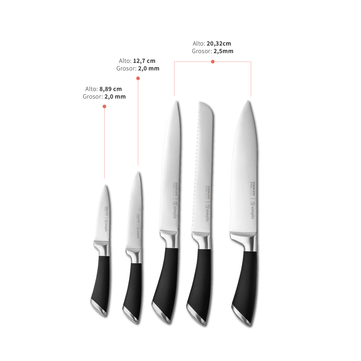 Tabla Para Picar Madera 40x28cm + Set Cuchillos Küche 5 pcs Acero Inoxidable