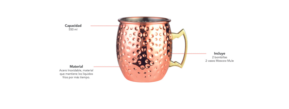 Set 2 Vasos Moscow Mule Mug Cobre + Bombillas