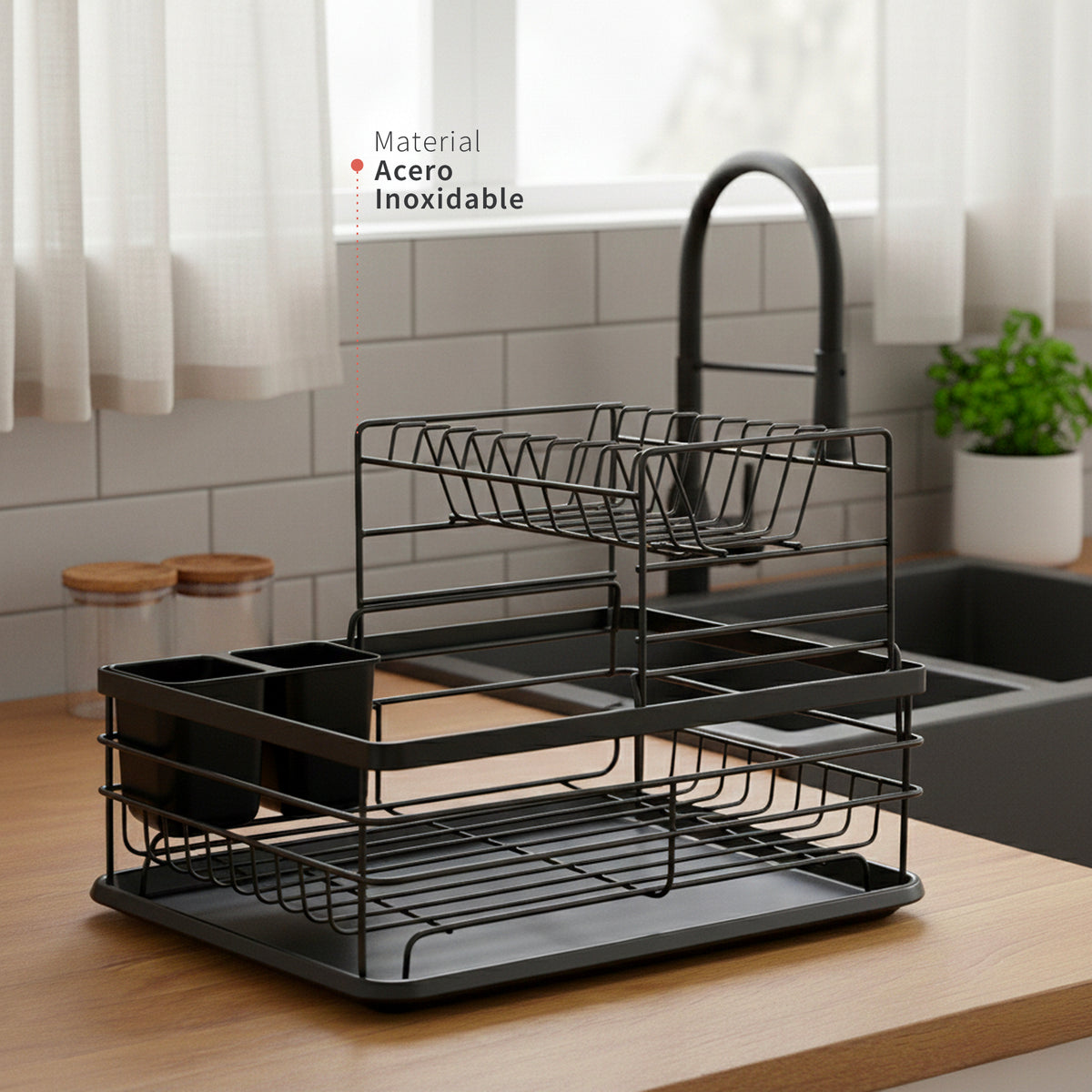 Secaplatos Escurridor 2 Niveles Acero Inox Negro Simplit