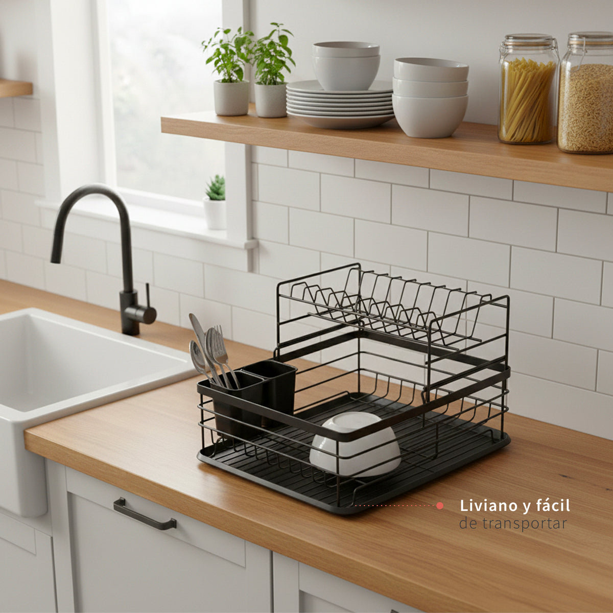 Secaplatos Escurridor 2 Niveles Acero Inox Negro Simplit