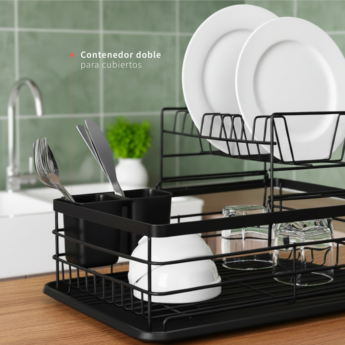 Secaplatos Escurridor 2 Niveles Acero Inox Negro Simplit