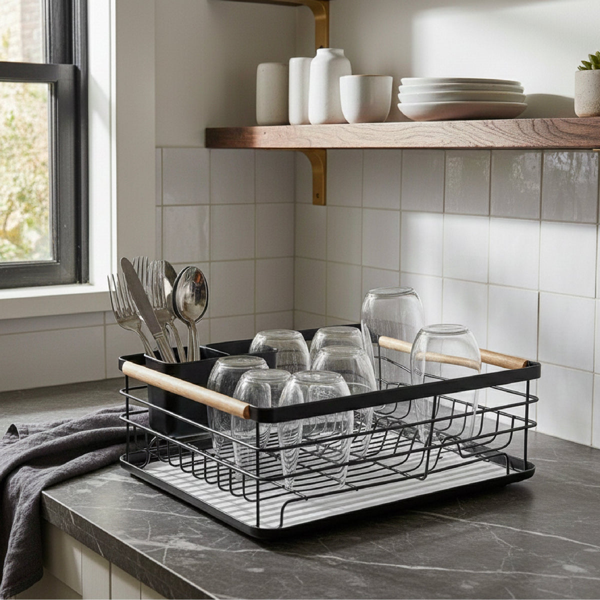 Secaplatos Escurridor Acero Inox Simplit Negro 1 nivel