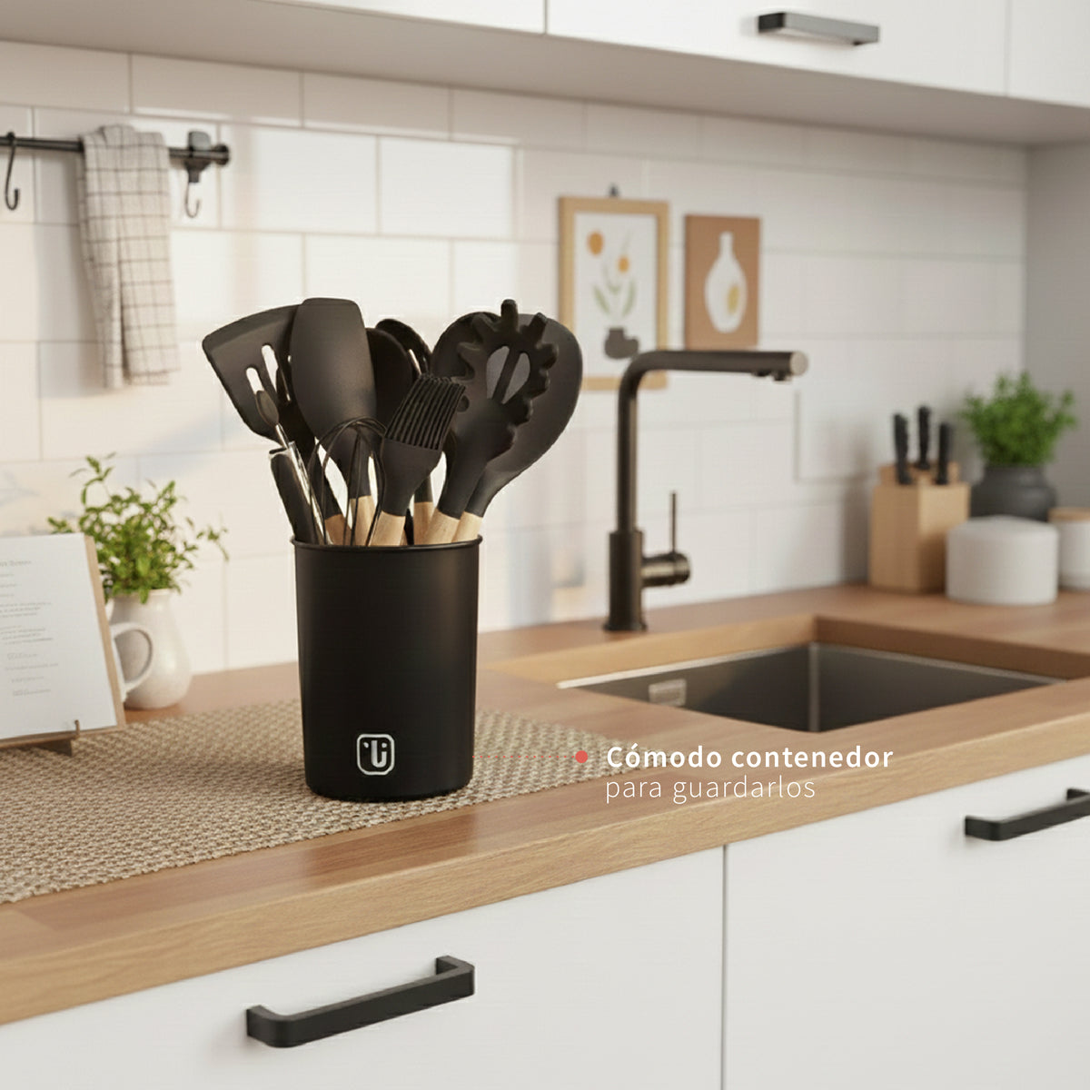 Batería Cocina Oxford + Set 12 Utensilios Negro Simplit