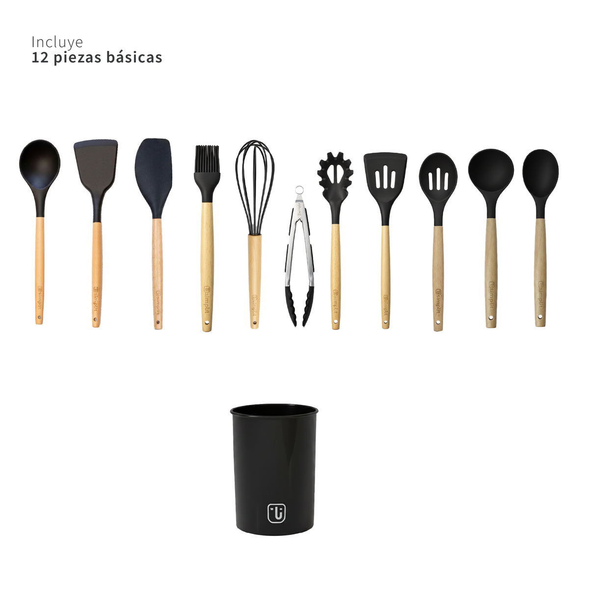 Batería Cocina Oxford + Set 12 Utensilios Negro Simplit