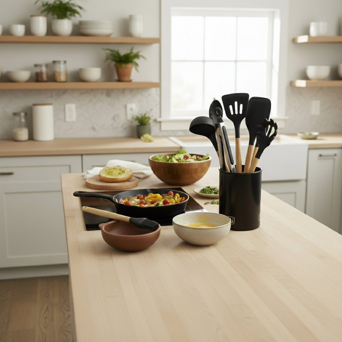 Batería Cocina Oxford + Set 12 Utensilios Negro Simplit