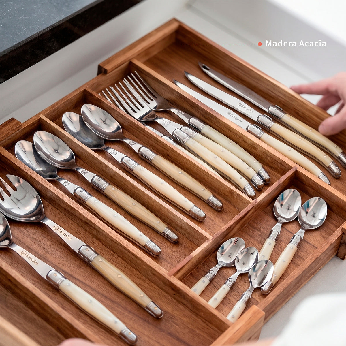 Organizador Cubiertos Expandible Madera Acasia Oslo Simplit